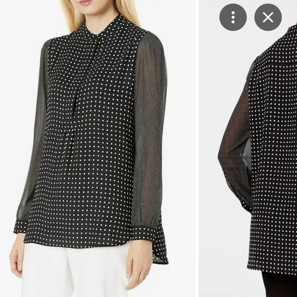 Anne Klein Polka Dot Semi-Sheer Sleeve Shirt - Picture 5 of 6